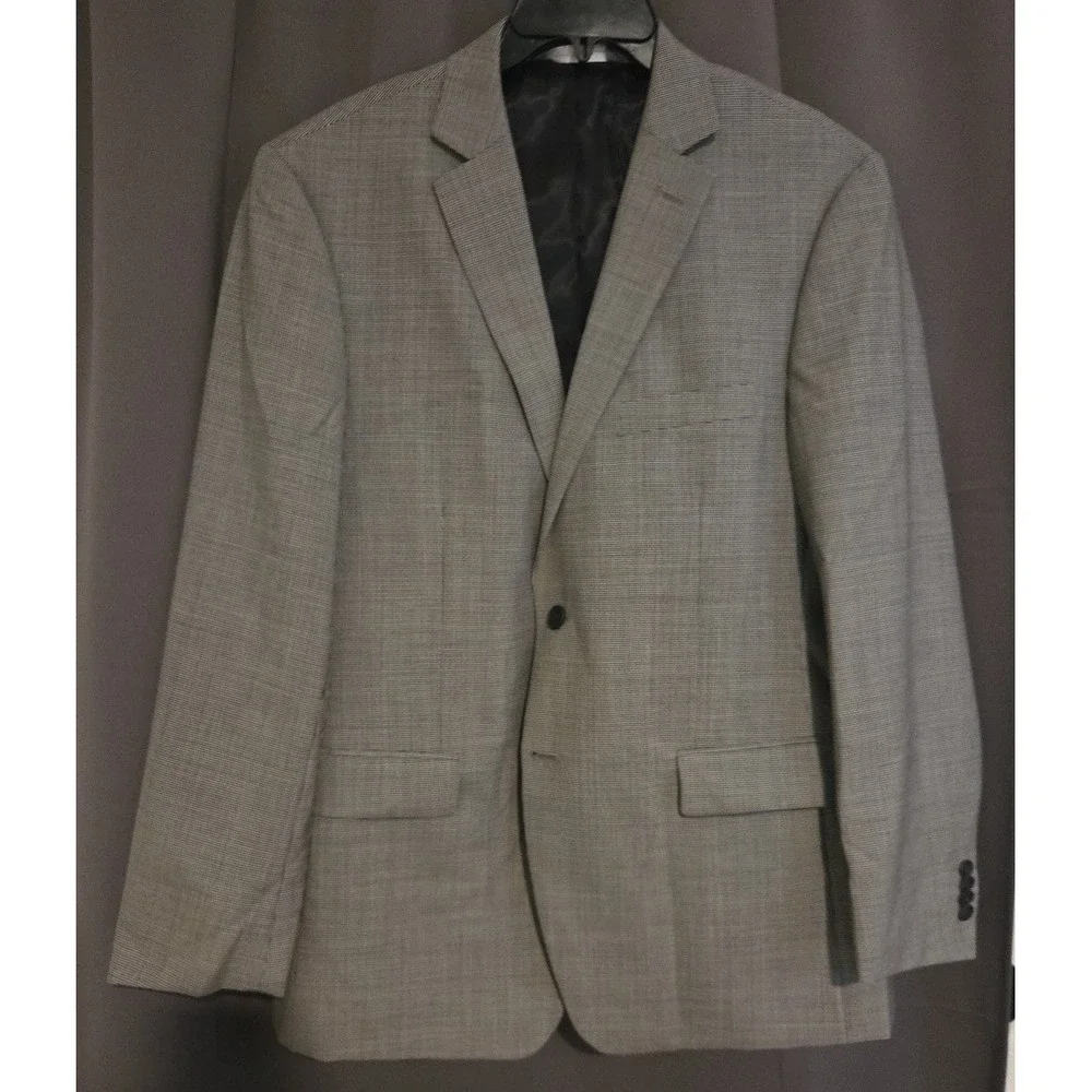 Perry Ellis‎ Portfolio Grey Black Micro Houndstooth Two Button Blazer, Men's 42R